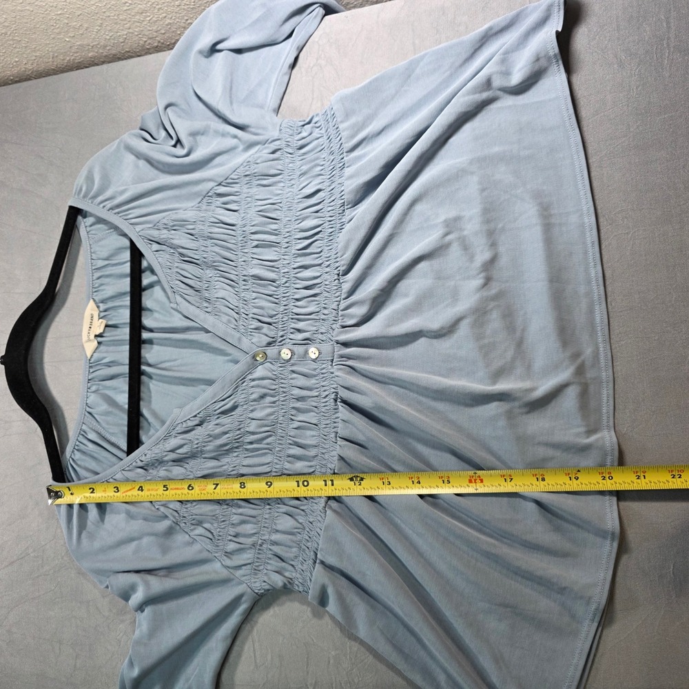 Lucky Brand Light Blue Smocked Babydoll Knit Top Long Sleeve Henley Womens Small - Picture 7 of 9
